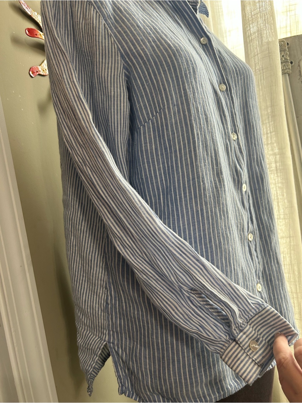 J.Jill j Jill LINEN Blue & White Striped Button-Up Shirt small Essential shirt - Picture 7 of 10